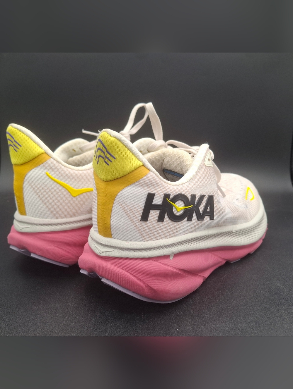 ​Hoka Bondi 8 White Pink Yellow Running Shoes Women’s 7D Wide - Picture 2 of 7